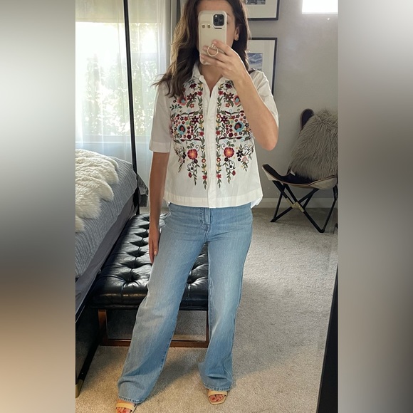 Zara White Embroidered Button zip Top size XS - Picture 2 of 7